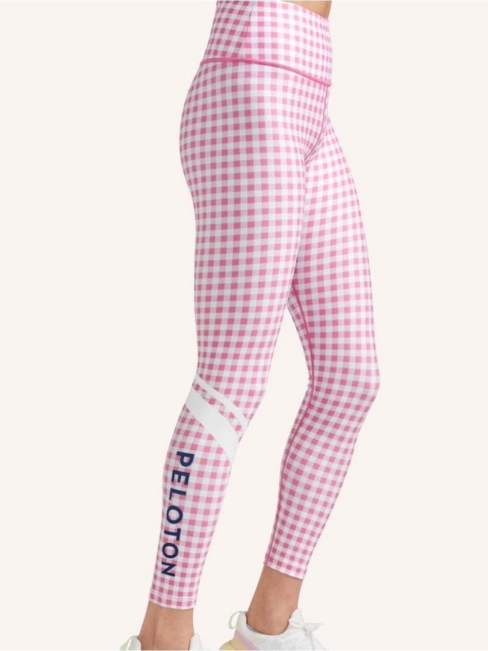 Peloton NWT High Waist Leggings. Pink Gingham. Medium. Workout. Fitness.